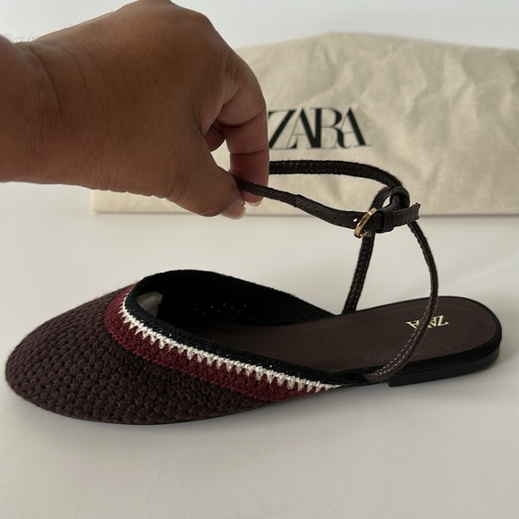 Zara Women's Burgundy and White Braided Flats - Picture 5 of 17